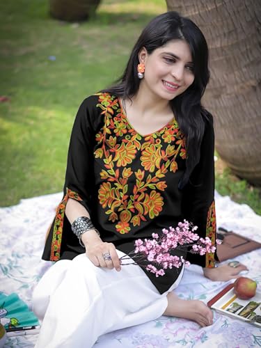 Image of Youthnic Women's Light Green Rayon Yoke Embroidery Straight Short Kurti | Office Wear Kurti | College Wear Kurti | Tunic Top