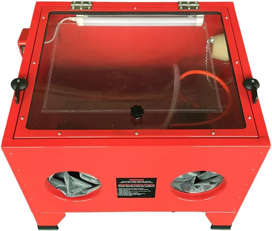 25 Gallon Pneumatic Sandblasting Cabinet,Lab Sandblaster Machine Blaster Kit 85-110 PSI Power Air Sandblasting w/Spray Gun for Spray Polishing