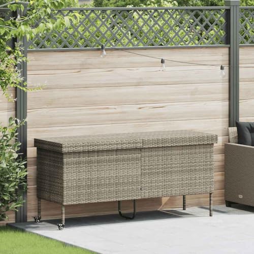 Genérico Baúl jardín con Ruedas Gris Claro 160x55x75 cm ratán sintético,Mobiliario,Muebles de jardín,Cajas de almacenaje para exteriores-4103835