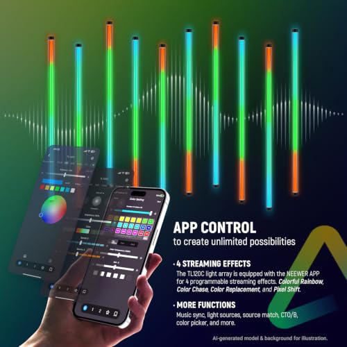 Image of NEEWER TL120C RGB Tube Light, 42W Full Color RGBWW Photography LED Video Light Wand Stick with APP /2.4G /DMX Control, 7 Pixel Effects /18 Scenes, 2500K-10000K CRI97+ TLCI98+, 6000mAh Battery
