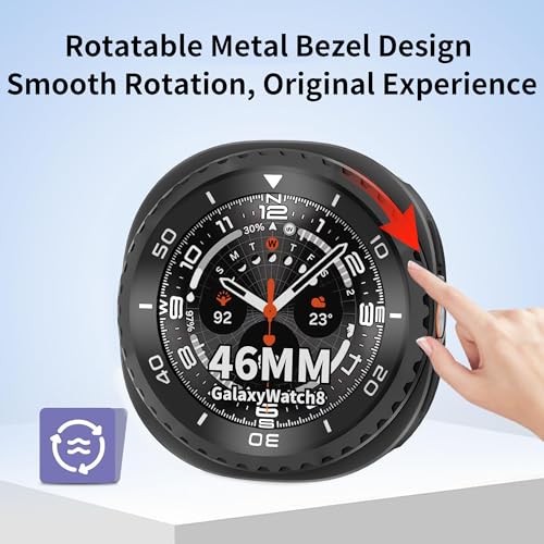 SDOCEBF Rotating Metal Bezel Case for Samsung Galaxy Watch 8 Classic 46mm, Luxury Metal Frame with Back Cover, Slim Shockproof Protective Bumper Cover, Black/White — view 2