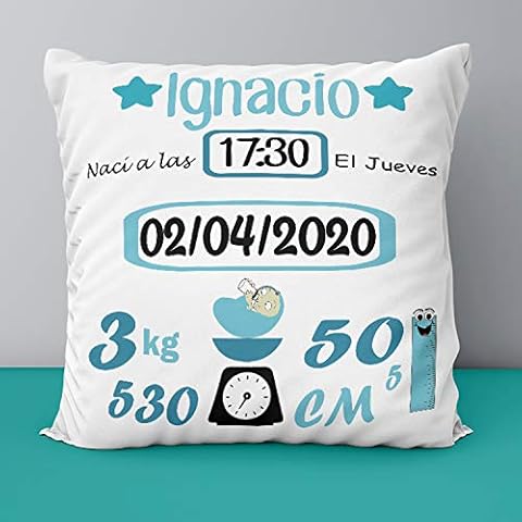 Cojin Personalizado Natalicio con los Datos del Bebe Cover