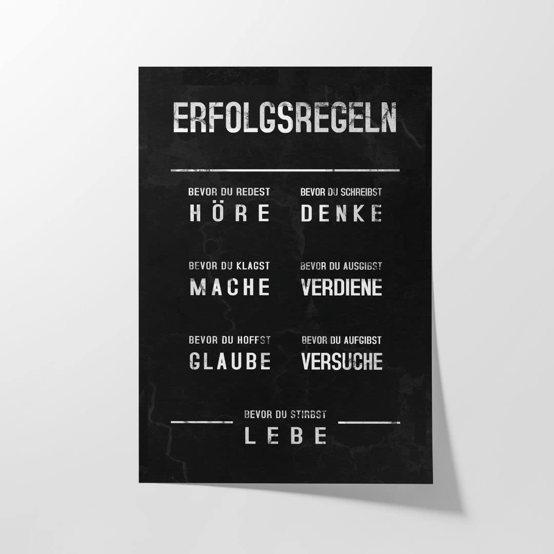 Hustling Sharks® Motivationsbild „Erfolgsregeln“ – Poster 100 × 150 cm | XXL Motivationsbild im Hochformat, Motivationsposter Büro, Poster mit Sprüchen, Erfolg Bilder, Büro Bild, Deko