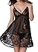 LOVEDATE Women's Sexy Babydoll Lingerie Lace Splicing Chemises Strappy Sleepwear (Medium, Black-2)