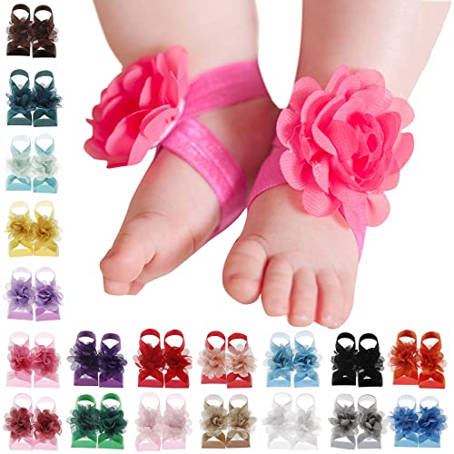 22 Pairs Solid Chiffon Flower Barefoot Sandals Feet Accessories For Baby Girls Newborns Infants Girls Wedges Size 132