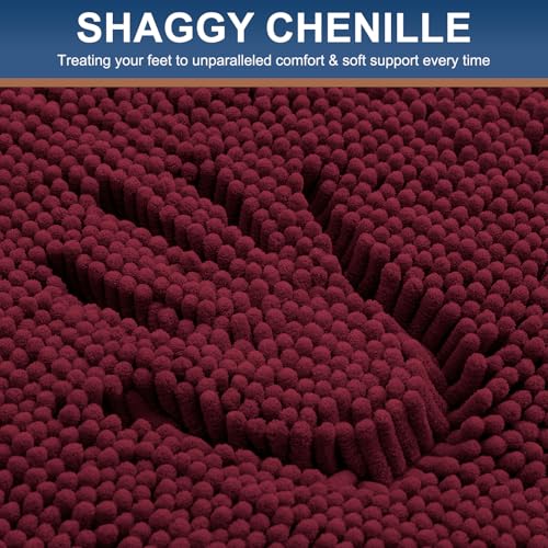 Smiry Luxury Chenille Bathroom Rugs 44x24, Extra Soft and Absorbent Shaggy Bath Mat, Machine Washable, Non-Slip Plush Carpet Runner for Tub, Shower, and Floor, Home Decor Accessories, Burgundy