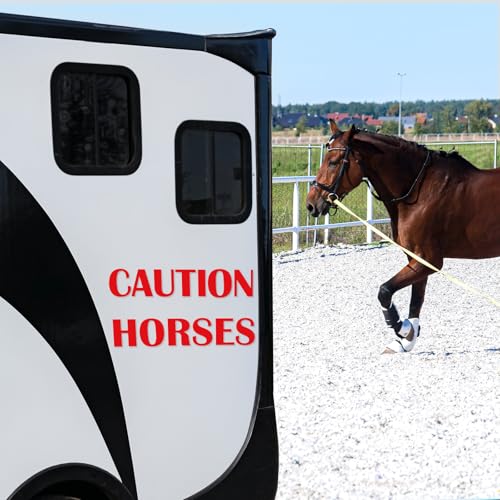 Image of Reallnaive 4 Pcs Caution Horse Trailer Decals 10 x 20 Inch Red Caution Horse Stickers for Trailer Safety Warning Decal Decor