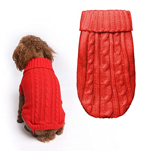 Vordpe Pull d'hiver en tricot à col roulé pour chien et chat (rouge, taille L) Cover