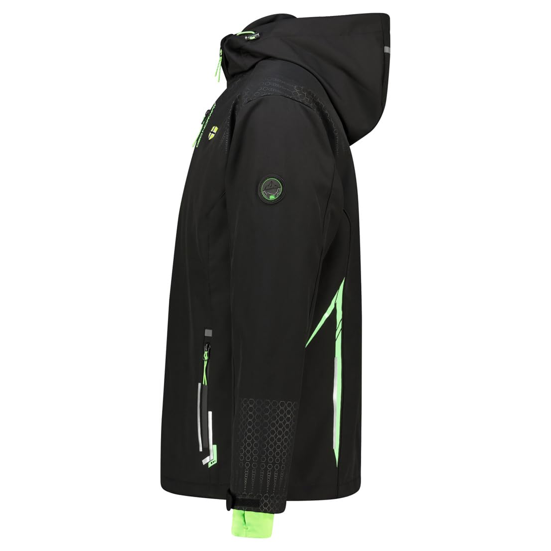 Geographical Norway Trelino Black-Green Db Men 0124 (WZ8556H/GN-Black/Green) męska kurtka outdoorowa softshell z kapturem, czarna, zamek błyskawiczny, wodoodporna i wiatroszczelna