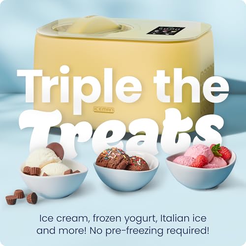 Image of Iceman by Chefman Trio Ice Cream Maker | No Pre-Freezing with Built-In Compressor | for Ice Cream, Froyo, Sorbet, Sherbet, Italian Ice, Frozen Yogurt & More | (2) 20oz Containers & Lids