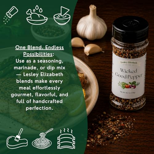 Image of Lesley Elizabeth Wicked Good Pepper - All-Purpose Gourmet Black Pepper Seasoning for Chicken, Beef, Pork, Seafood & Vegetables | Bold Flavor Spice Blend for Cooking & Grilling