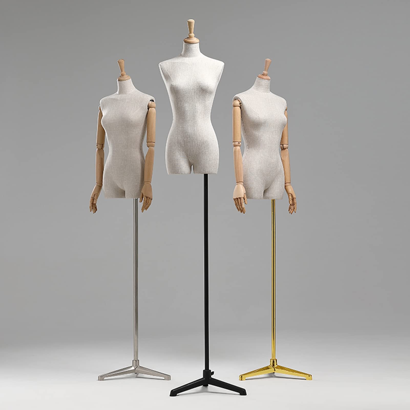 Weiblicher Mannequin-Torso-Körper, Dummy-Modell mit Metallstativ, Schneider-Kleiderform für die Schaufensterauslage im Bekleidungsgeschäft, 3 Farben (Farbe: Gold)