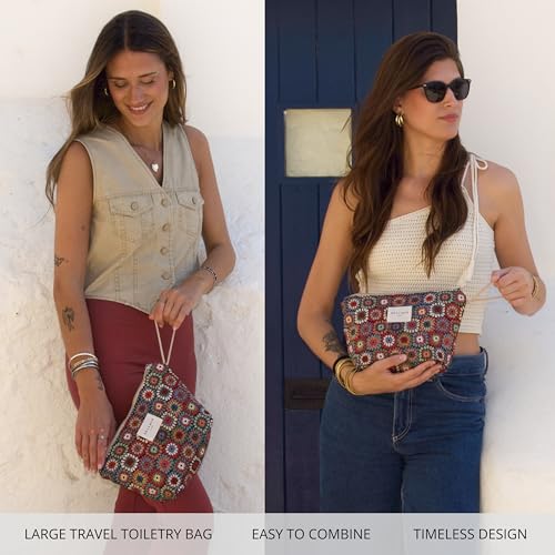 Large Floral Travel Makeup Bag for Women – Spacious Cosmetic & Toiletry Organizer – Durable Travel Size Skincare Pouch – Travel Essentials for Women – Made in Barcelona, Spain4