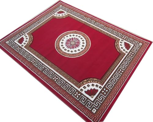 Image of Floral Design Acrylic Polyester Carpet for Living Room 12x15 Feet Color Red and White(360x450Cm), Large Rectangle