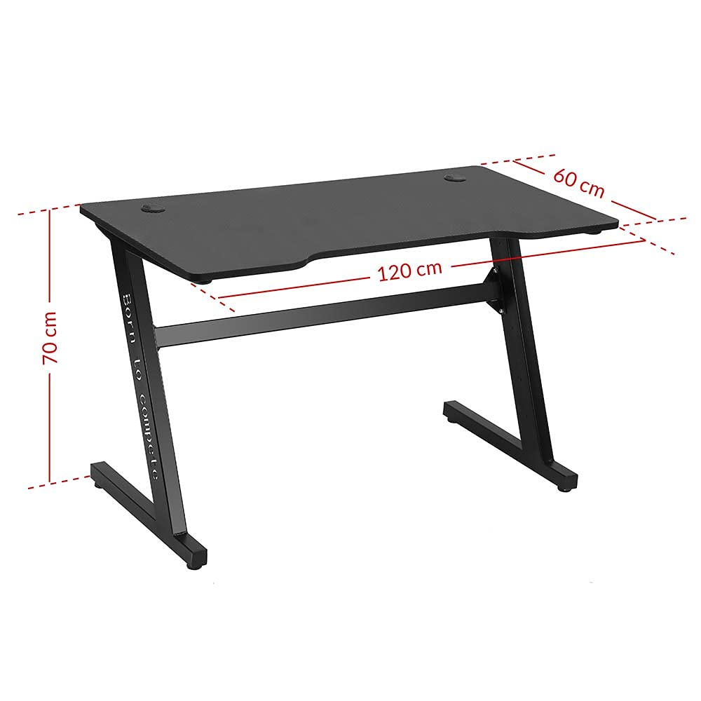 BAKAJI Bureau Gaming Porte-PC avec lumières LED RGB Changement de Couleur Structure Métal Plateau Bois Texture Fibre de Carbone avec Tapis Souris Mousepad Inclus 120 x 60 x 73 cm Jeu Online