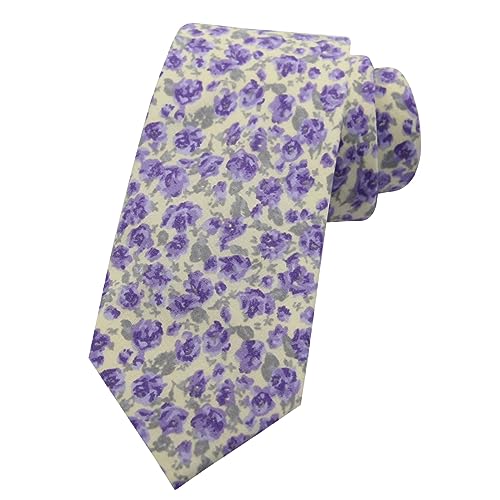 Image of Mantieqingway Men Skinny Tie Cotton Floral Necktie for Wedding Groomsmen Tie