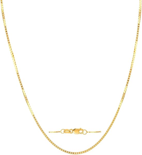 14K Yellow/White/Rose Gold Box Chain Necklace for Women and Men 14K Solid Gold Necklace with lobster clasp