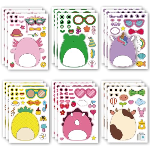 18Pcs Cartoon Make a Face Stickers Mixed and Matched with 6 Designs Characters Stickers for Birthday Party Decoration Party Favors.
