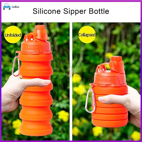 Image of FunBlast Silicone Sipper Bottle Bottle - 500 ML, Expandable Water Bottle for Home, Office, Gym, Trekking, BPA Free Food-Grade Collapsible Leak Proof Portable Travel Water Bottle (Orange)