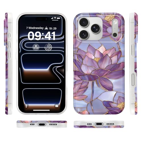 Coque iPhone 17 Pro Max en verre teinté au design lotus rétro chic - 5