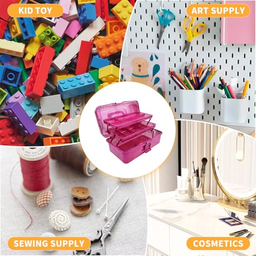 Image of 12.2inch 3-Layer Art & Craft Tool Storage Box, Beautiful Sewing Supplies Organizer, Plastic Portable Fishing Tackle Boxes, for Art Supply, Makeup, Hair Accessories,Painting Tools Container (Hot Pink)