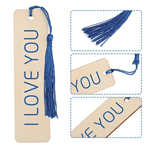 36 Pieces Wood Bookmark Bulk Blank Bookmarks With 36 Pieces 6 Colors Tassels, Wooden Book Markers Rectangle Thin Hanging Tag With Holes For Diy Projects, 4.8 X 1.2 Inch #TOP3