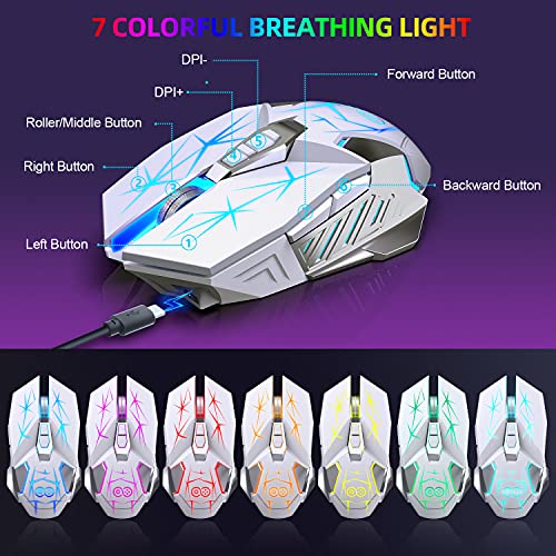 Image of H8 Wireless Gaming Keyboard and Mouse Combo, LED Backlit Rechargeable 3800mAh Battery, Mechanical Feel Anti-ghosting Keyboard with Wrist Rest + 7D 3200DPI Mice for Windows, Mac, PC, Laptop