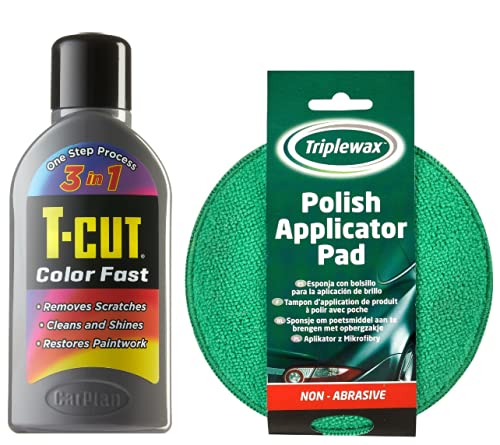 T-Cut GREY Colour Fast Polish 500ml + 3 Microfibre Applicator Pads