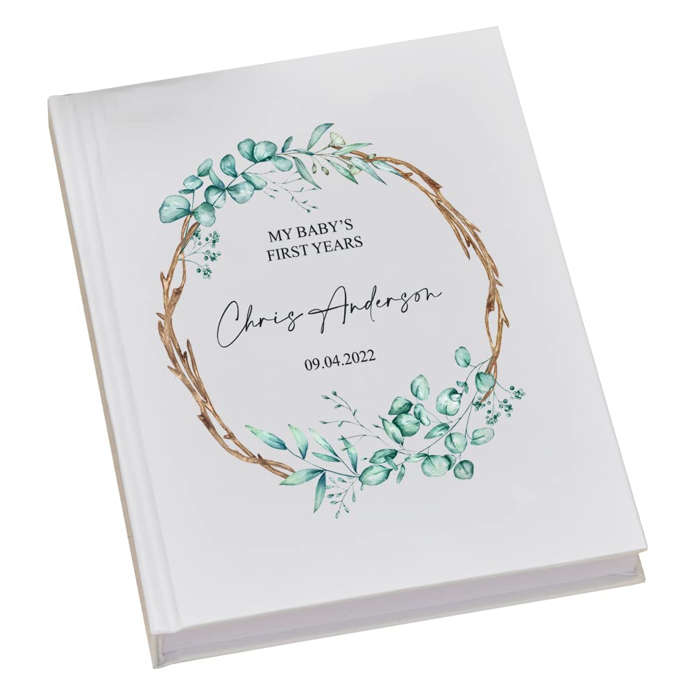 Personalised Baby Record Book Keepsake Milestone Journal With Leaf Design