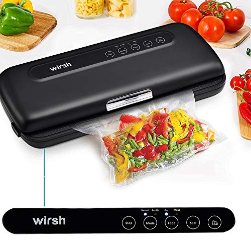 Wirsh Vacuum Sealer, Automatic Vacuum Sealing Machine For Food Preservation w/Starter Kit, Dry & Moist Food Modes, LED Indicator Lights, Slick Design, One Touch Operation