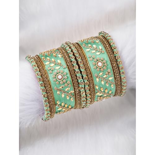 Image of Peora Silk Thread Kundan & Stone Studded Chuda Bangles Set Gift for Women