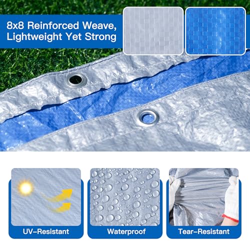 24FT Pool Covers for 20FT Above Ground Swimming Pool,Round Cover,Winter Pool Cover with Winch and Cable (Silver/Blue)