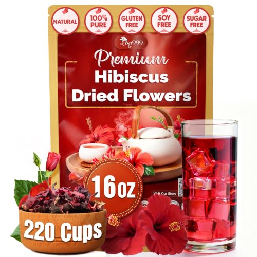 Image of TOG999, Premium Hibiscus Flowers 16oz, 220 Cups | Dried Petals | Naturally Caffeine-Free Herbal Tea | Vibrant Color & Tart Floral Flavor | Non-GMO, Gluten-Free, Vegan | Perfect for Tea, Beverages, and Crafts
