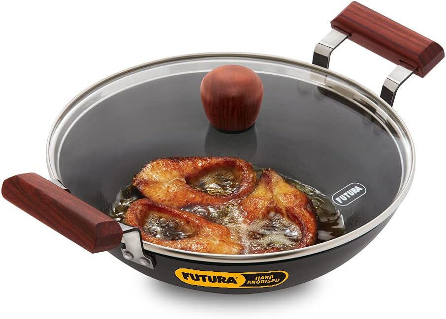Hawkins Futura Hard Anodised Deep-Fry Pan 2.5L,26 Cm,3.25 Mm With Glass Lid,Black
