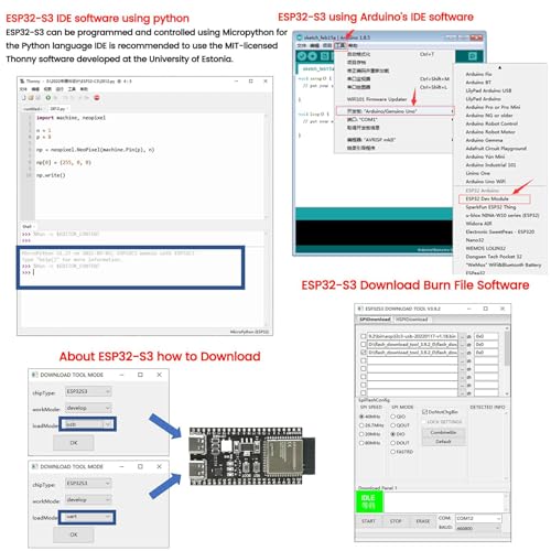 Image of 6pcs esp32 devkit s3 Development Board with WiFi bt Module - esp32-s3-wroom-1 n16r8 mcu, 44pin 8m psram & Type-c Cable for iot Projects