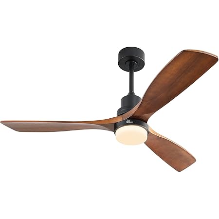 Sofucor 52'' Wood Ceiling Fan With Lights Remote Control 3 Wood Fan Blade Ceiling Fans Noiseless Motor Solid Walnut and Matte Black