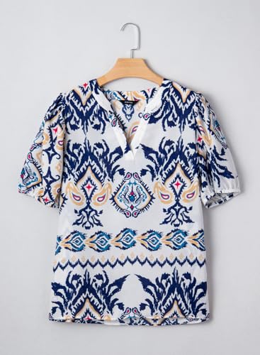 Image of Dokotoo Womens Blouses V Neck Puff Short Sleeve Business Casual Tops
