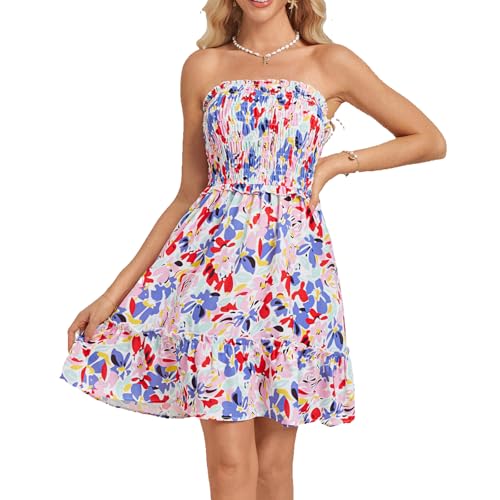 GRACE KARIN Vestido de verano para mujer, estilo informal, con estampado floral, estilo acampanado, sin mangas, para la playa, Flores azules rosadas, XL