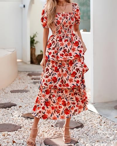 Image of BTFBM Womens Floral Smocked Summer Maxi Dresses