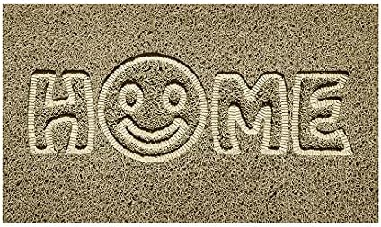 Nicoman Embossed Spaghetti Door Mat Dirt-Trapper Jet-Washable Doormat 70x43cm (Beige, HOME SMILEY FACE Shape) - Use on Carpet ONLY