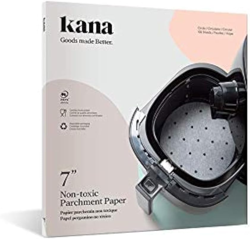 KANA Premium Perforated Parchment Air Fryer Paper Liners - 100 Eco-Friendly Pack - For Bamboo Steamer, Steaming Basket, Cooking, Vegetables, Rice, Dim Sum (7 inch)