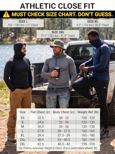 Image of 3 Pack Mens Sun Protection Fishing Hoodie with Face Mask UPF 50+ Long Sleeve Compression Work Shirt Quick Dry