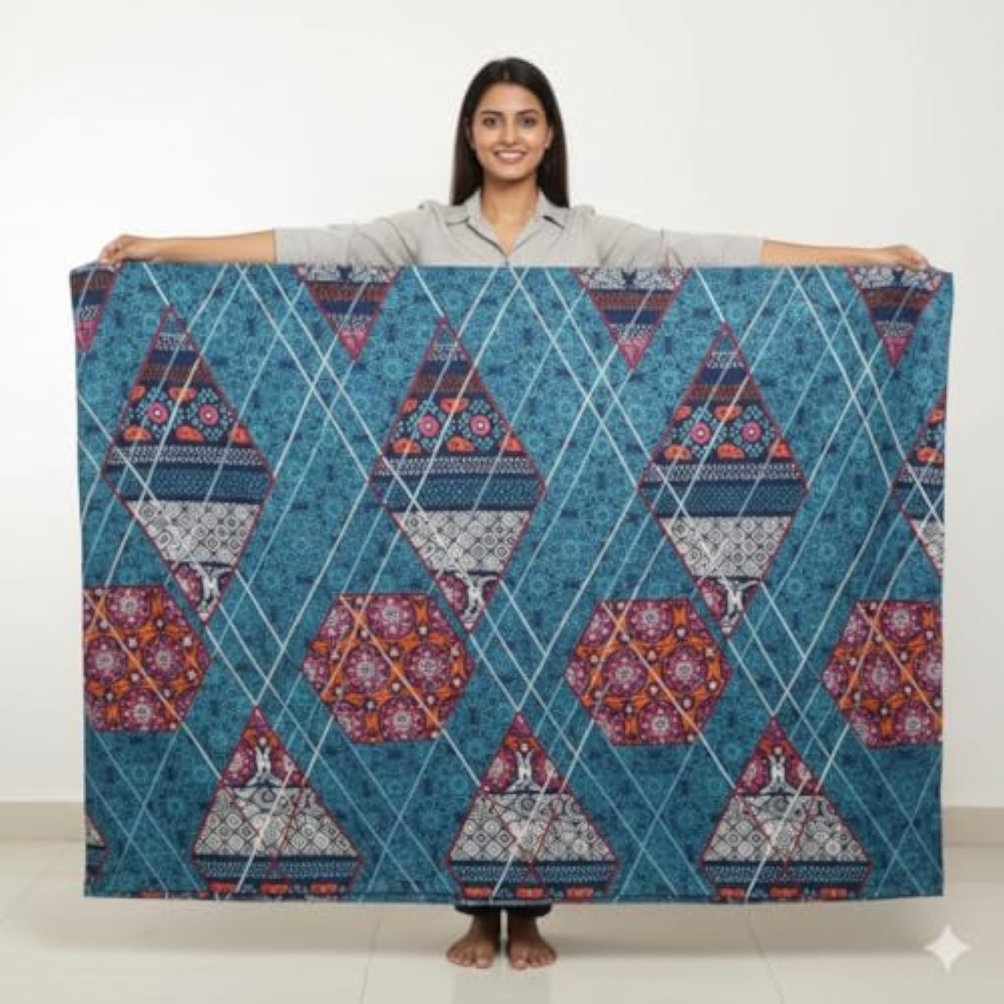Quilted Bedspread Set with Pillow Covers, Teal Blue