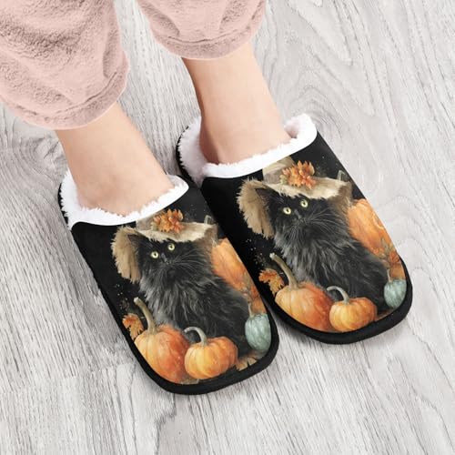 Halloween Cat Cute Black Slippers For Women Men Soft Memory Foam Non-Slip Hallowmas Winter Indoor House Shoes Travel Slipper4