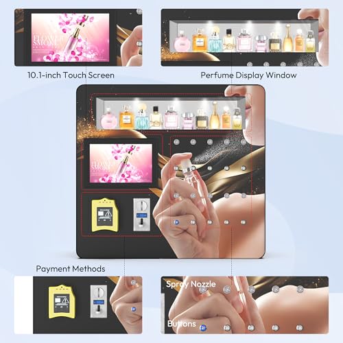 Image of Perfume Vending Machine, Wall Mounted Perfume Sprays Fragrance Dispenser with 10 Channels and Touch Screen, Coin Operated and Credit Card Payments, Suitable for Hotels, Malls, Bars