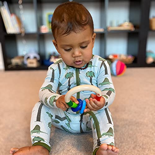 Image of HABA Wooden Rainbow Teething Rattle Toy for Babies 6-18 Months - Kringlering Wood Grasping Toy with Plastic Rings - Sensory Toys for Babies
