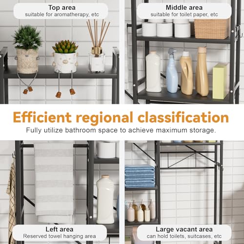 Image of 1 Set Over The Toilet Storage, 3-Tier Bathroom Laundry Storage Rack Space-Saving Organizer Household Supplies (Black-M)