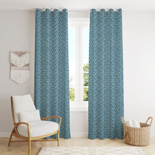 Image of Room Darkening Curtains for Door & Windows, Living Room, Bedroom, Eyelet, Parda, Printed, Pack of 2, Teal Blue, 4 x 8 Feet