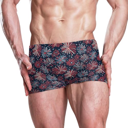 Independence Day Fireworks Mens Swim Trunk Swimwear Bathing Suit Swim Brief Square Leg Board Short S B04047882