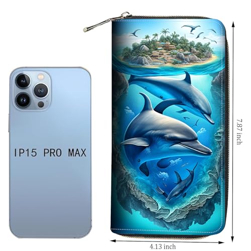 Wallet,Large Capacity RFID Blocking Leather Wallet, Durable Smooth Zipper Clutch,Unisex Travel Wallet for Cards,Cash,and Coins - Dolphin4